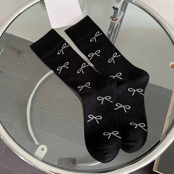 CC SOCK ถุงเท้าข้อยาวลายโบว์ JBR แพ็ก 5 คู่