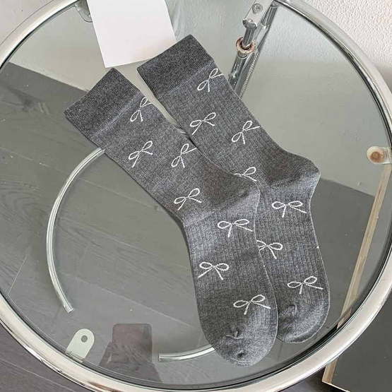 CC SOCK ถุงเท้าข้อยาวลายโบว์ JBR แพ็ก 5 คู่