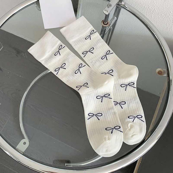 CC SOCK ถุงเท้าข้อยาวลายโบว์ JBR แพ็ก 5 คู่