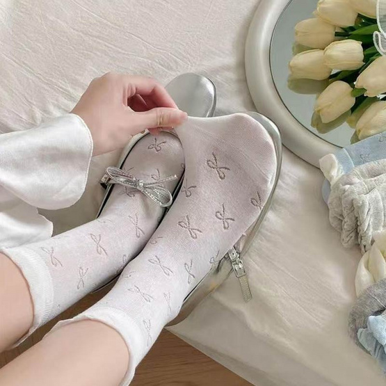 CC SOCK ถุงเท้าขอบหยักลายโบว์ JBS แพ็ก 6 คู่