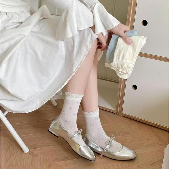 CC SOCK ถุงเท้าขอบหยักลายโบว์ JBS แพ็ก 6 คู่