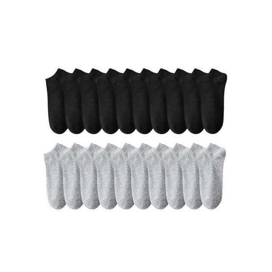 CC SOCK ถุงเท้าข้อสั้น สีดำ-สีเทา แพ็ก 20 คู่