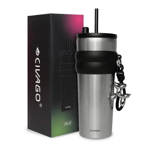 TS Modern living แก้วกาแฟสแตนเลสซับเซรามิกพร้อมฝาปิดขวดสูญญากาศ