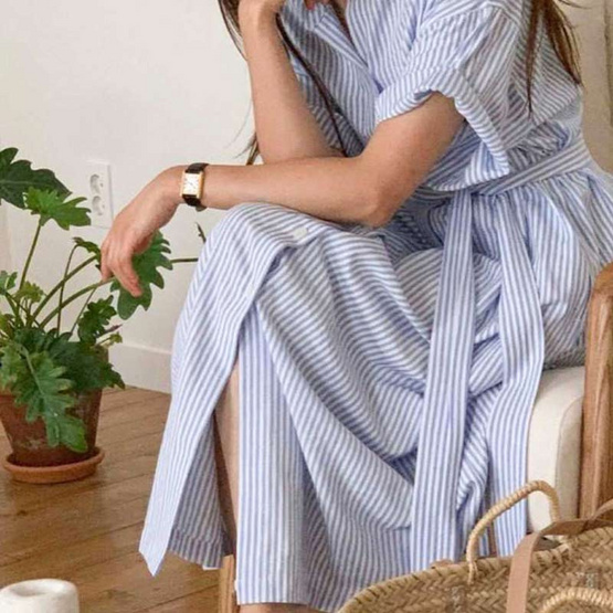 Forever25 เสื้อผ้าเดรสกระโปรงลายทาง สีฟ้า-ขาว