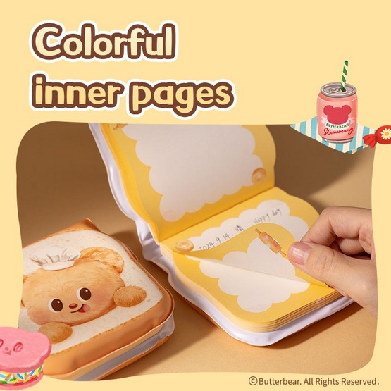 Deli สมุดฉีก ButterBear ทรงขนมปัง 80 แผ่น/เล่ม