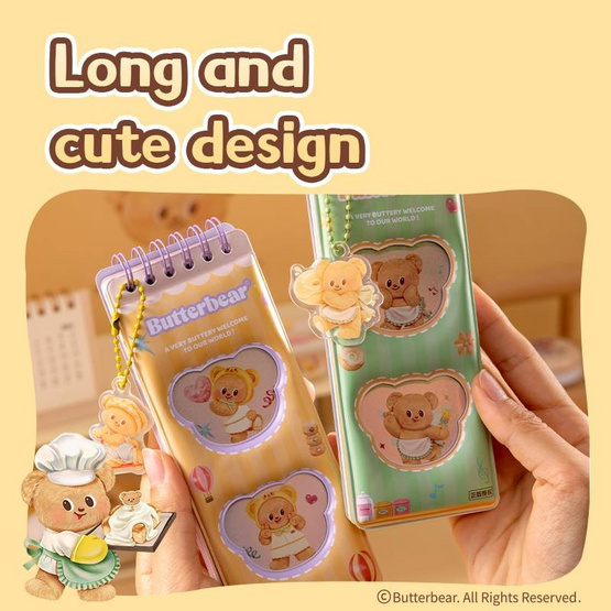 Deli สมุดโน้ตยาว+พวงกุญแจ Butterbear สีเขียว