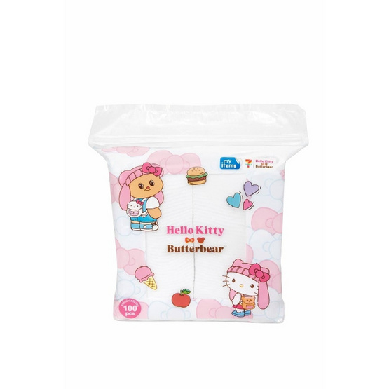 my items สำลีแบบแผ่น ไม่รีดขอบ Hello Kitty x Butterbear บรรจุ 100 แผ่น/ห่อ (แพ็ก 2 ห่อ)