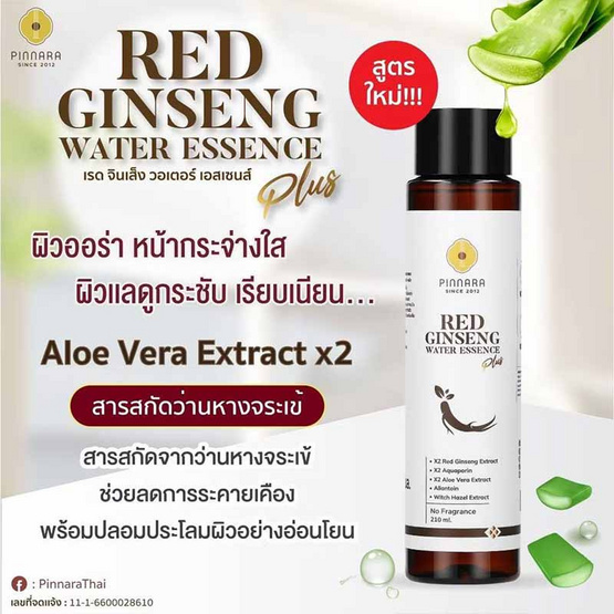 Pinnara น้ำตบ Red Gingseng Water Essence Plus 210 มล.