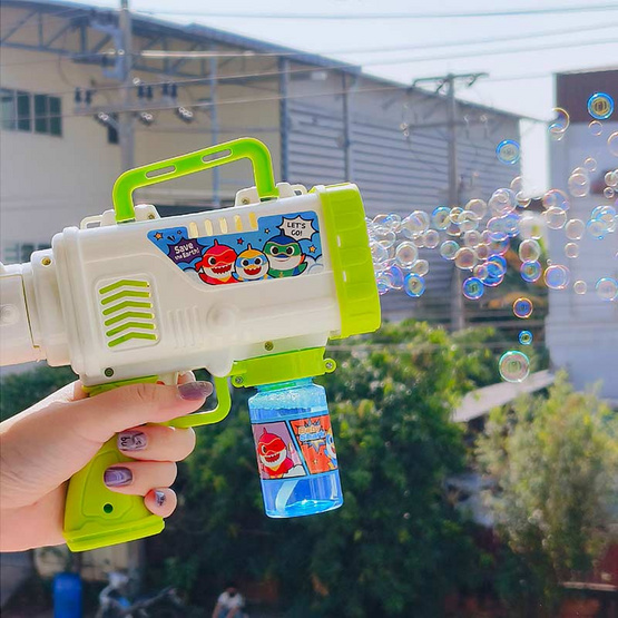 BMT ปืนเป่าฟองใส่ถ่าน ลายเบบี้ชาร์ค