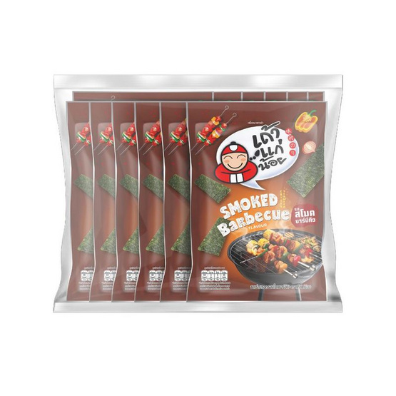 เถ้าแก่น้อย สาหร่ายทอดรสสโมคบาร์บีคิว 8 กรัม (แพ็ก 12 ชิ้น)