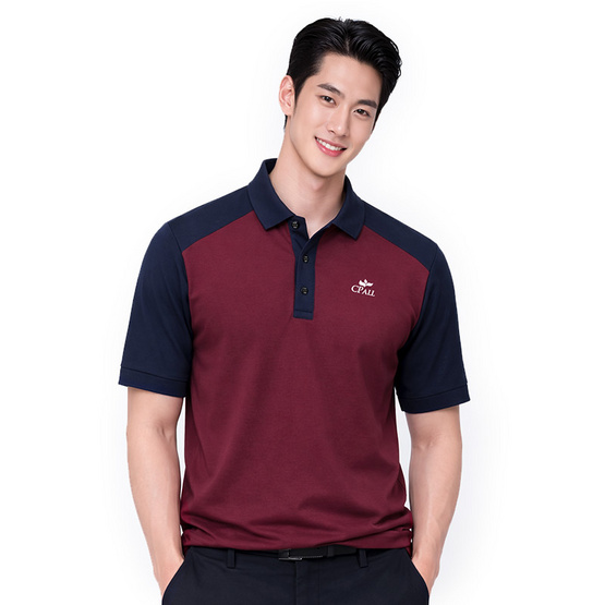 CP ALL เสื้อโปโลชาย Upcycling สีแดงกรม