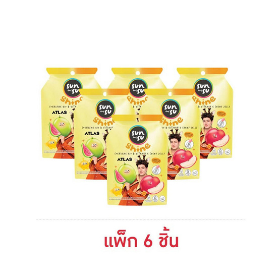 ซันซุไชน์ เยลลี่ผสมบุกโคคิว10วิตามินอีแอปเปิ้ลฟูจิ & ฝรั่งชมพู 80 กรัม (แพ็ก 6 ชิ้น)