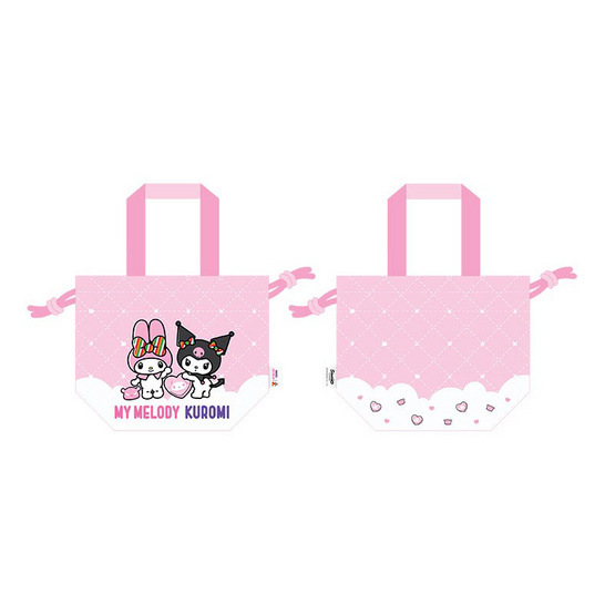กระเป๋าผ้าหูรูด ทรงขนมจีบ My Melody & Kuromi สีชมพู