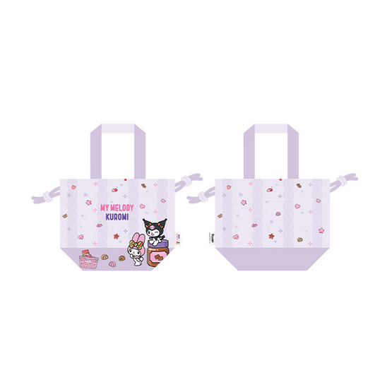กระเป๋าผ้าหูรูด ทรงขนมจีบ My Melody & Kuromi สีม่วง