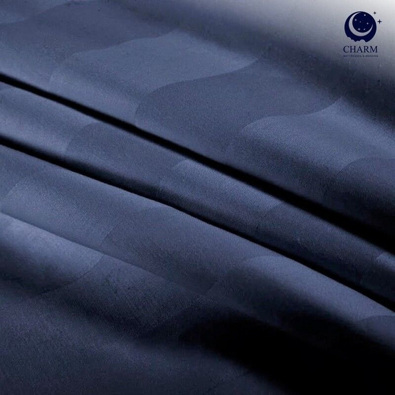 CHARM ชุดเครื่องนอน ผ้าซาติน ลายริ้ว สีกรม 3.5ฟุต ครบเซต