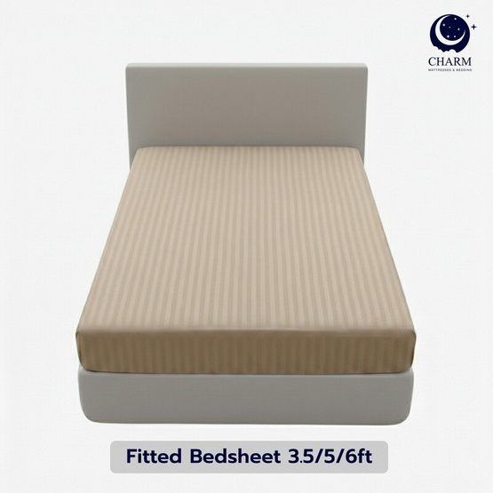 CHARM ผ้าปูที่นอน ผ้าซาตินลายริ้ว สีเบจ ขนาด 3.5 ฟุต