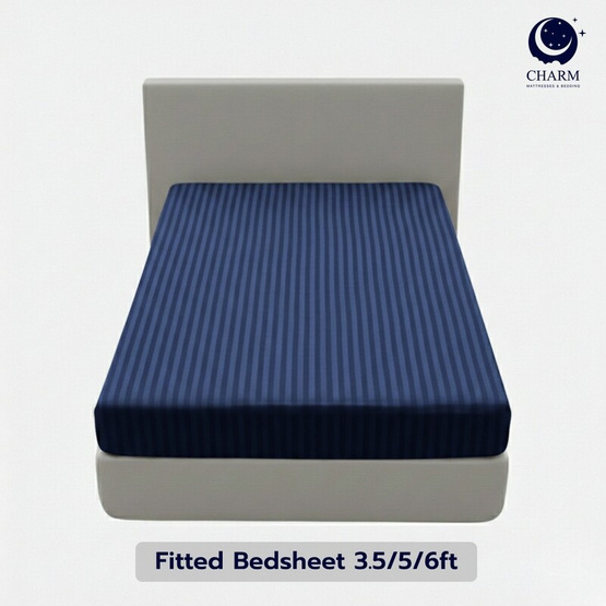 CHARM ผ้าปูที่นอน ผ้าซาตินลายริ้ว สีกรม ขนาด 3.5 ฟุต