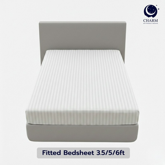 CHARM ผ้าปูที่นอน ผ้าซาตินลายริ้ว สีขาว ขนาด 3.5 ฟุต