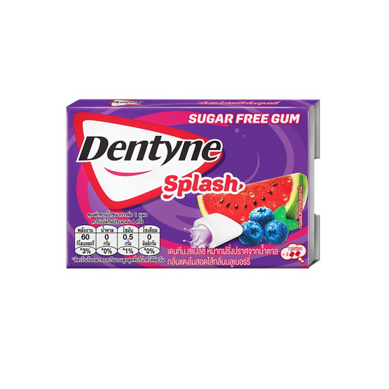 เดนทีน สแปลช หมากฝรั่งแตงโมสอดไส้บลูเบอร์รี แบบแผง 13.3 กรัม (แพ็ก 16 ชิ้น)