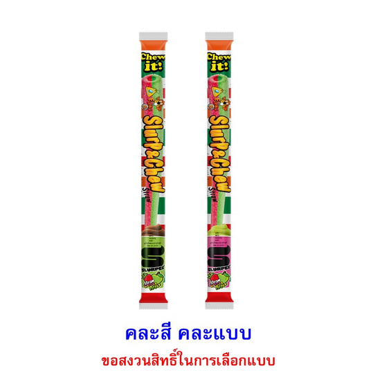 สเลิร์ปแอนด์ชิว กัมมี่รูปหลอดกลิ่นสตรอเบอร์รี่และแอปเปิล คละแบบ 26 กรัม (แพ็ก 12 ชิ้น)