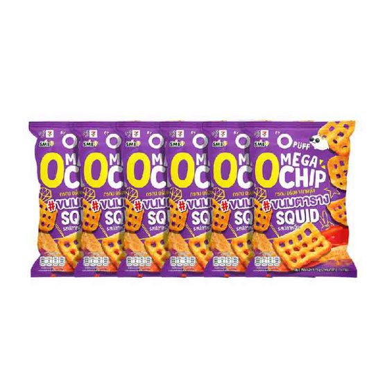 โอพัฟเมก้าโอชิปส์ ขนมข้าวเกรียบรสปลาหมึก 75 กรัม (แพ็ก 6 ชิ้น)