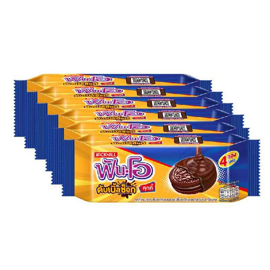 ฟันโอ ดับเบิ้ลช็อก คุกกี้รสช็อกโกแลตสอดไส้ครีมเคลือบช็อกโกแลต 92 กรัม (แพ็ก 6 ชิ้น)