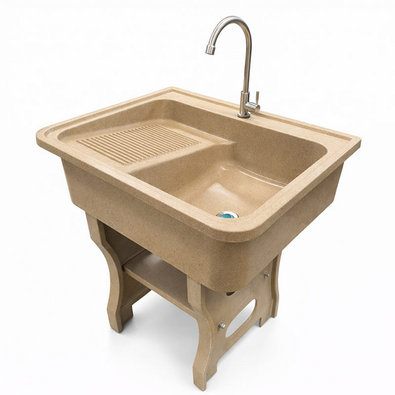 Dinosaur washtub อ่างล้างจานขาตั้ง หินควอตซ์ 1 หลุม 1 ที่พัก สี sand