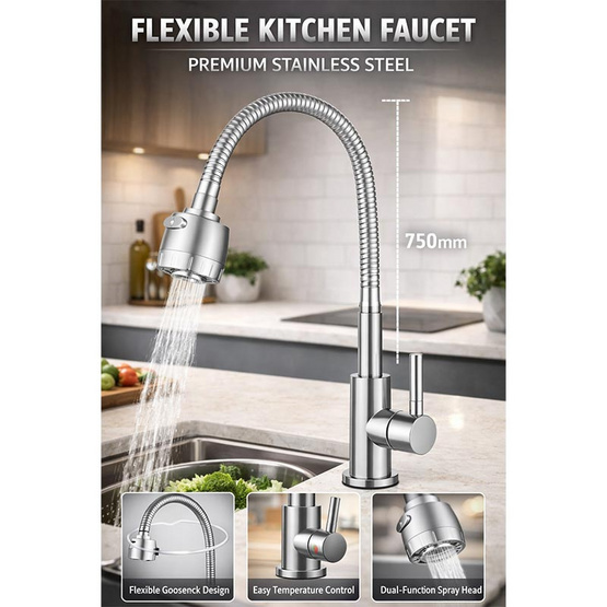 ก๊อกซิงค์เดี่ยวเคาน์เตอร์ DINOFAUCET02 SILVER