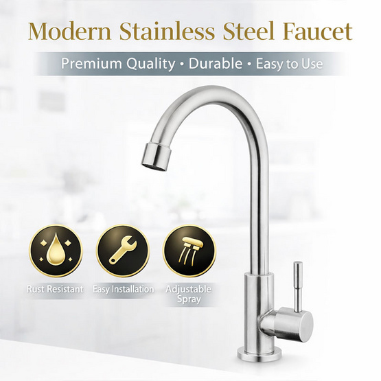 ก๊อกซิงค์เดี่ยวเคาน์เตอร์ DINOFAUCET01 SILVER