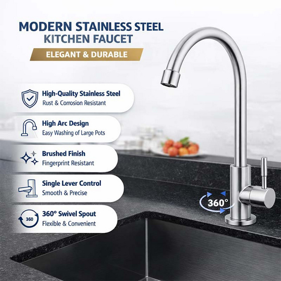 ก๊อกซิงค์เดี่ยวเคาน์เตอร์ DINOFAUCET01 SILVER