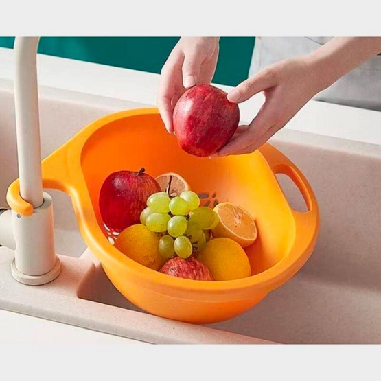 TIN TIN ตะกร้าล้างผักผลไม้ทรงรี 1 แถม 1 - สีส้ม