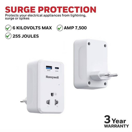 Honeywell ปลั๊ก 1ช่อง 1 USB 1 TypeC