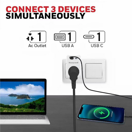 Honeywell ปลั๊ก 1ช่อง 1 USB 1 TypeC