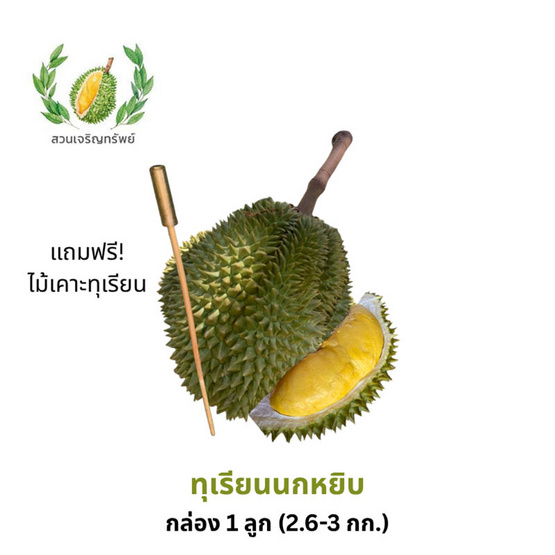 สวนเจริญทรัพย์ ทุเรียนนกหยิบ กล่อง 1 ลูก (2.6-3.0 กก.)