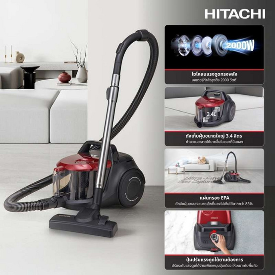 Hitachi เครื่องดูดฝุ่น 2,000W รุ่น CV-SM20C BKRD