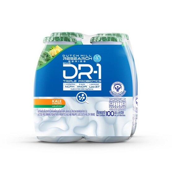 โยเกิร์ตพร้อมดื่มปราศจากน้าตาลแลคโตส ผักเคลและน้ำสับปะรด 100 มล. แพ็ก 4