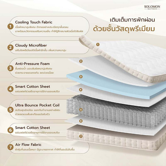 SOLOMON ที่นอนเย็น พ็อกเก็ตสปริง 10นิ้ว รุ่น Maetaru
