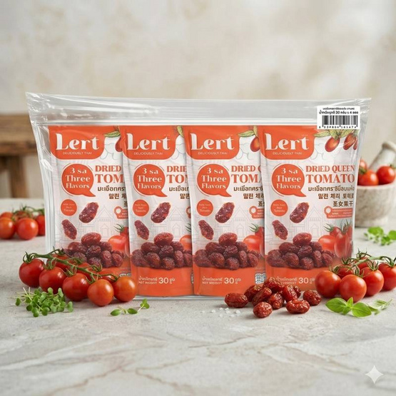 เลิศ มะเขือเทศราชินีอบแห้ง 3 รส 30 กรัม (แพ็ก 4 ชิ้น)