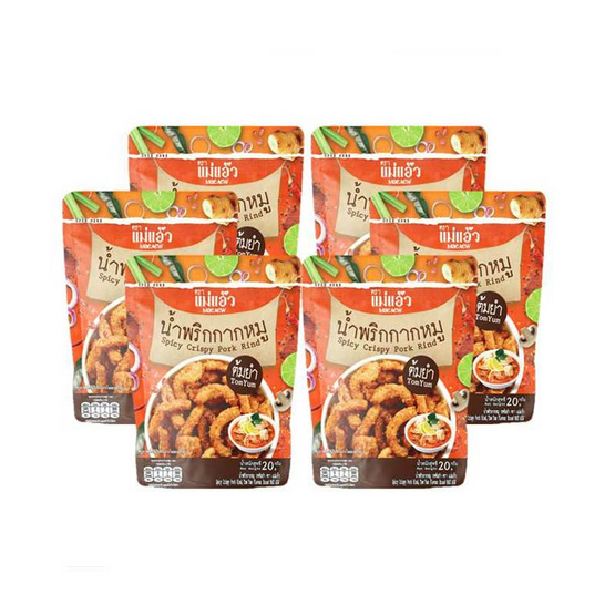 แม่แอ๊ว น้ำพริกกากหมู รสต้มยำ 20 กรัม (แพ็ก 6 ชิ้น)