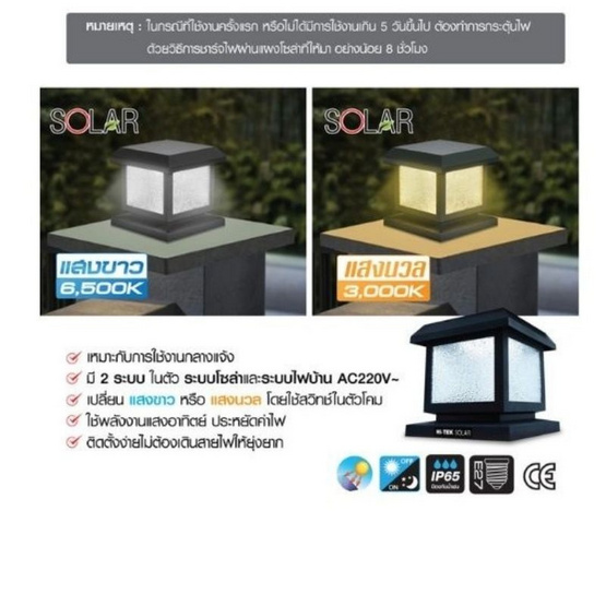HI-TEK โคมหัวเสาโซล่าทรงสี่เหลี่ยม 8 นิ้ว รุ่น MOVE