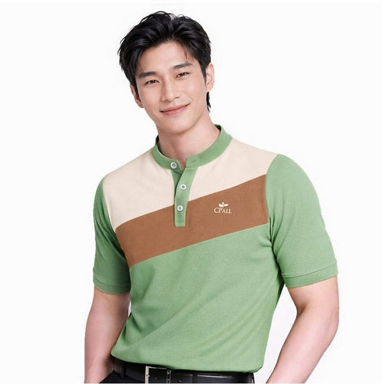 CP ALL เสื้อโปโลชายคอจีน Upcycling สีเขียวครีม