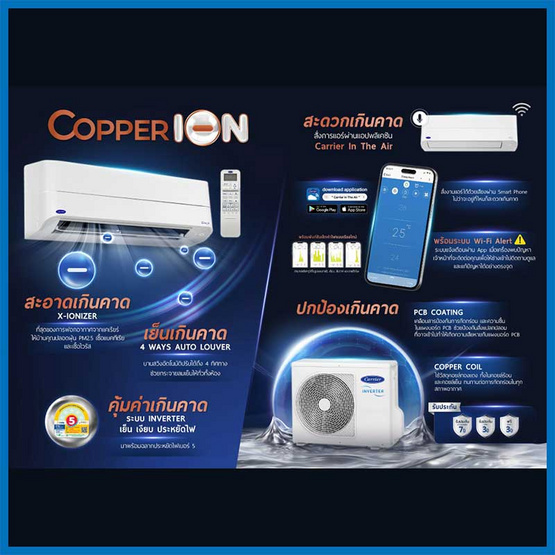 CARRIER แอร์ติดผนัง INVERTER 18000 BTU รุ่น 42TVEB018/38TVEB018(A)