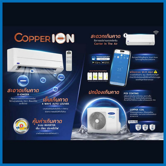 CARRIER แอร์ติดผนัง INVERTER 21000 BTU รุ่น 42TVEB022/38TVEB022(A)