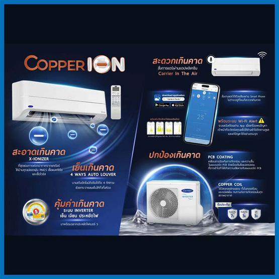 CARRIER แอร์ติดผนัง INVERTER 24000 BTU รุ่น 42TVEB026/38TVEB026(A)