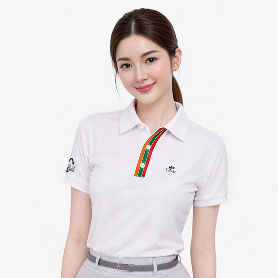 CP ALL เสื้อโปโลหญิง Upcycling สีขาว แถบสี