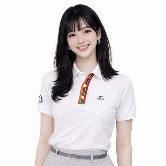 CP ALL เสื้อโปโลหญิง Upcycling สีขาว แถบสี