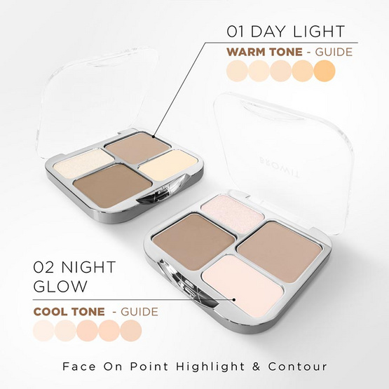 Browit พาเลทไฮไลท์และคอนทัวร์ Face On Point Highlight & Contour 1.1กรัม+1.5กรัม+2.5กรัมx2