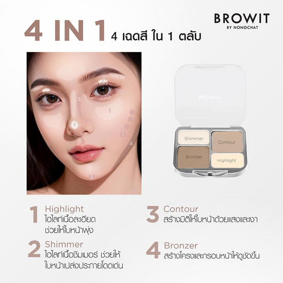 Browit พาเลทไฮไลท์และคอนทัวร์ Face On Point Highlight & Contour 1.1กรัม+1.5กรัม+2.5กรัมx2