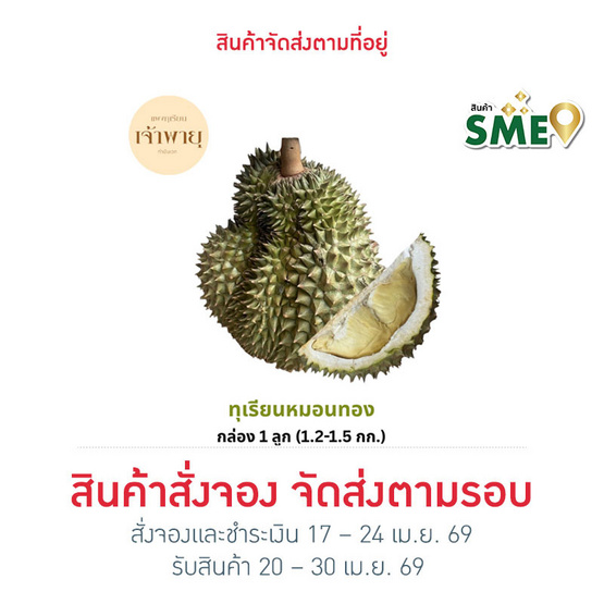 สวนเจ้าพายุ ทุเรียนหมอนทอง 1 ลูก (1.2-1.5 กก.)