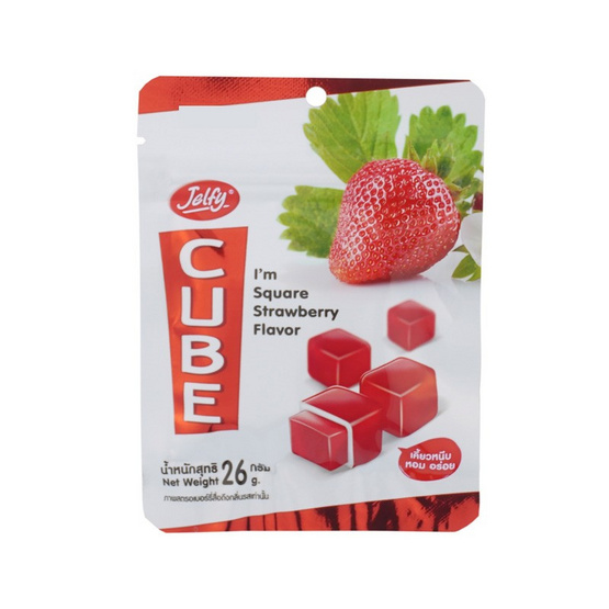 เจลฟี่ กัมมี่คิวบ์กลิ่นสตรอเบอร์รี่ 26 กรัม (แพ็ก 12 ชิ้น)